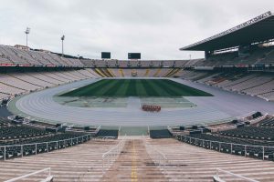 The main Olympic stadium, Lluis Companys, located on Montjuic, Barcelona. It was renovated in 1989 for the games and overlooks Barcelona's seaport.  Photo by Joe Thomas